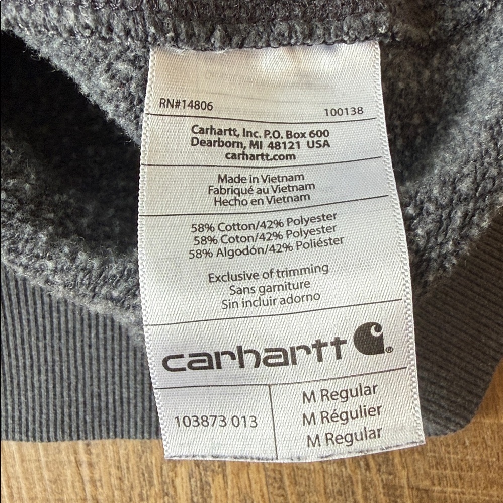 Carhartt Dark Gray Pullover Hoodie with White Logo Size Medium - Picture 10 of 11
